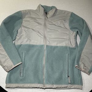 The North Face Denali fleece jacket in light teal and grey, Girls XL, School